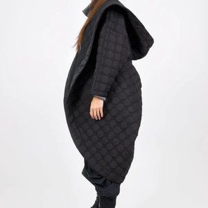 #VDR Via Delle Rose ~ Quilted Black Oversized Open Front Cocoon Coat in OS